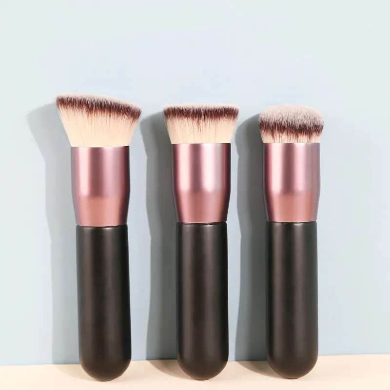 Custom Logo Single Large Kabuki Pier Flat Top Slant Round Slope Angled Face Liquid Foundation Single Makeup Brush