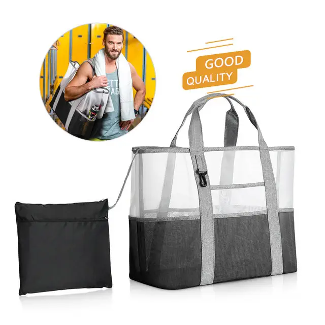 Новая модная прозрачная Складная Сетчатая Сумка-тоут, женская сумка, модная Сетчатая Сумка для мужчин и женщин, пляжная сумка для путешествий и покупок