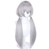 Perruques synthétiques grises longues et lisses tressées pour femmes, cosplay d'anime et de jeux DISN-013