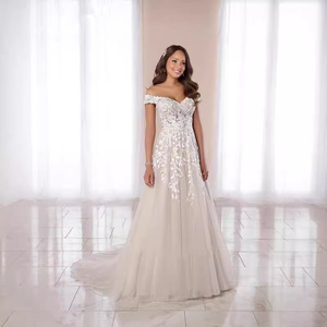 Wedding Dress A-Line Chiffon With Embroidery Sweetheart Neckline Empire Waist Floral Print Light Pink Bride Gown - Product Image 4