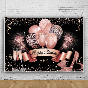 Rosa negro <span class=keywords><strong>cumpleaños</strong></span> decoraciones Feliz <span class=keywords><strong>cumpleaños</strong></span> telón <span class=keywords><strong>de</strong></span> fondo Banner champán globos <span class=keywords><strong>de</strong></span> cristal fotomatón fondo <span class=keywords><strong>para</strong></span> <span class=keywords><strong>mujer</strong></span> - Product Image 4