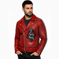 Blouson de motard en cuir de mouton clouté pour homme, OEM d'usine, avec patch brodé tête de mort personnalisé, style punk, fabricant de vêtements d'extérieur pour moto