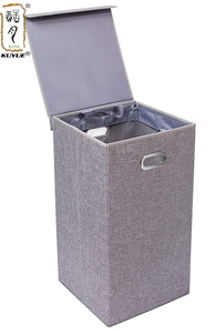 KUYUE مزدوجة سلة الغسيل مع غطاء للإزالة بطانات الكتان يعوق رمادي طوي بن بسهولة النقل الملابس سلة - Product Image 2