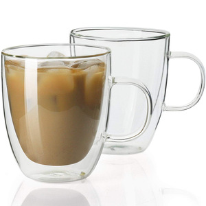 Set 4 <b>Double</b>-<b>Walled</b> Insulated Borosilicate Glass Coffee Glasses Handles 350ml Capacity Microwave Dishwasher Safe for Latte - Product Image 6