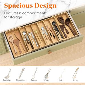 Wooden Cutlery <b>Box</b> With Compartments Expandable <b>Kitchen</b> Drawer Organizer <b>Storage</b> Tray Rectangular Multipurpose - Product Image 5