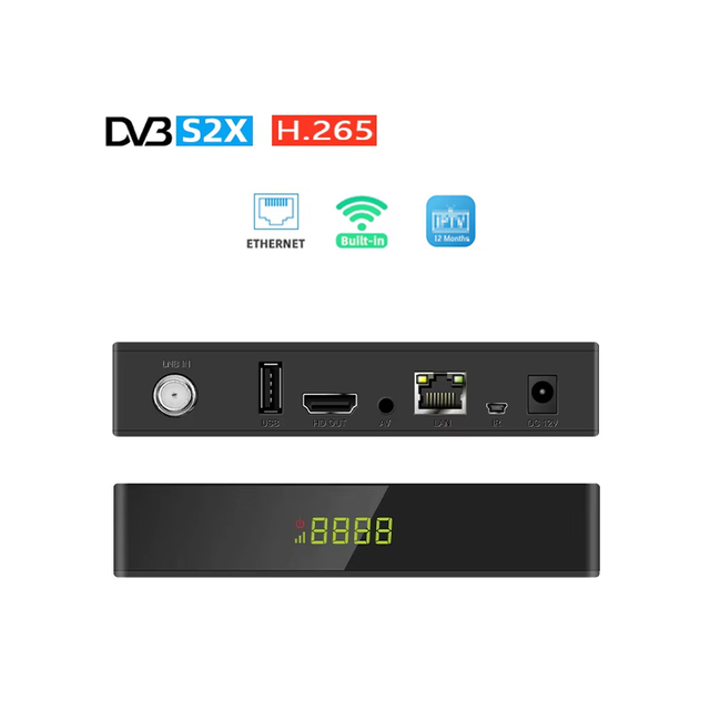 DVB-S2/S2X MeeCast Digital Satellite TV Receiver Built-in WiFi RJ45 Ethernet H.265 FTA Decoder 1080P Online Upgrade 12-Month