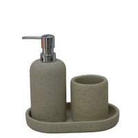 Ensemble d'accessoires de salle de bain en résine texturée beige mat de haute qualité, 3 pièces, avec distributeur de savon, gobelet et plateau organisateur