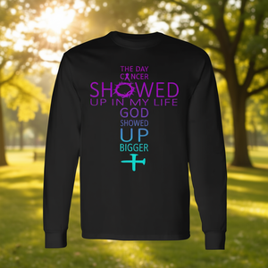 Camiseta de manga larga: El día en que el cáncer apareció en mi vida, Dios apareció con un diseño más grande para la concienciación sobre el cáncer - Product Image 2