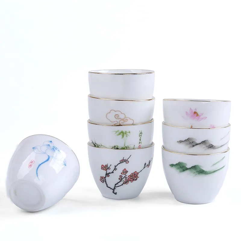 40ml 50ml 70ml White Porcelain Teacup Bowl Chinese White Ceramic Tea Cup Gift Set Stock Small Porcelain Chawan Kung Fu Tea Cups