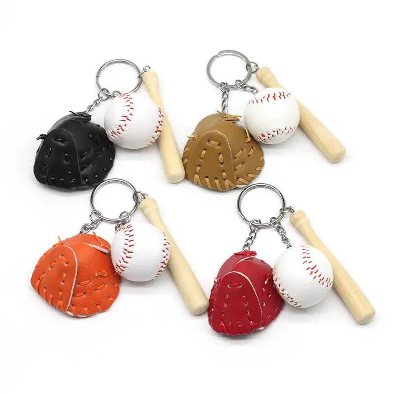 Venta al por mayor PU bate de béisbol guante llavero colgante deportes recuerdos regalo Mini béisbol Softball llavero artesanía béisbol llavero