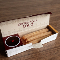 Boîte d'emballage en papier personnalisée de qualité alimentaire pour gaufres, mochi, donuts, frites garnies, snacks à emporter, churros, avec trous pour sauce