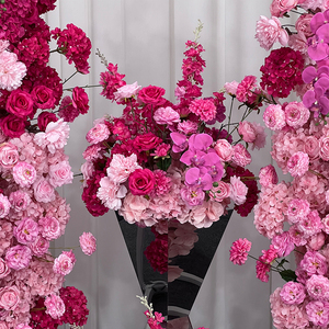 Arche de fleurs artificielles en soie rose vif dégradé réaliste pour la décoration de mariages et de lieux scolaires - Product Image 2