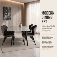 Table à manger en ardoise de luxe ensemble 6 chaises en acier au carbone noir style salle à manger Table en pierre de marbre mobilier moderne