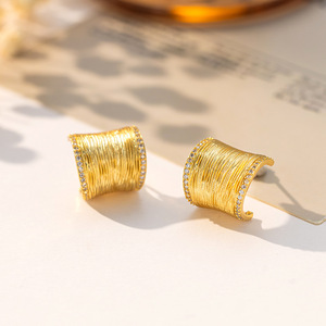 Geometric Stud <b>Earrings</b> Gold Plated Zircon Stones 18K Ear <b>Post</b> For Women Fashion Jewelry - Product Image 2