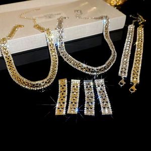 Luxury <b>Women</b> Shining Necklace <b>Bracelet</b> Earrings Geometric Rhinestone Choker Jewelry Sets <b>for</b> Evening Dinner Party - Product Image 1
