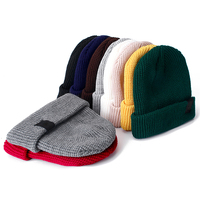 Bonnet acrylique avec écusson en cuir personnalisé et logo bonnet tête de mort chaud d'hiver tricoté unisexe bonnet de couleur unie