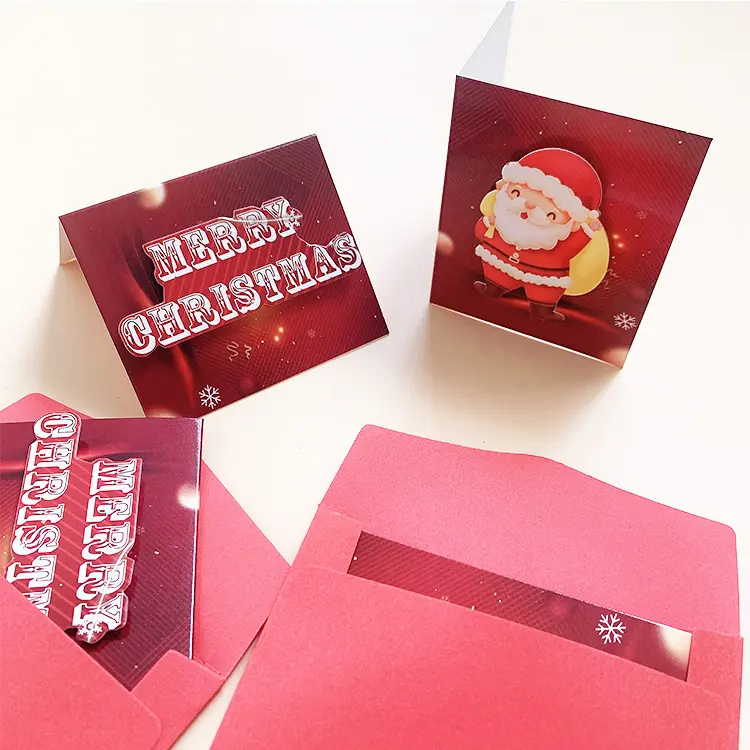 Tarjeta de papel de Arte de Navidad laminada personalizada impresa con código QR tarjeta personalizada de pequeña empresa para caja de regalo de marca A