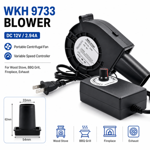 WKH 9733 พัดลมแบบแรงเหวี่ยง 12V 2.94A พัดลมระบายความร้อนแบบพกพา ตัวควบคุมความเร็วแบบปรับได้ สำหรับเตาไม้ เตาบาร์บีคิว เตาผิง ปล่อยควัน - Product Image 1