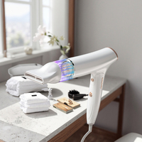 Sèche-cheveux portable pliable 1600W avec moteur AC sans balais 110 000 tr/min, protection thermique ionique 3 vitesses, diffuseur en plastique, usage hôtelier 1