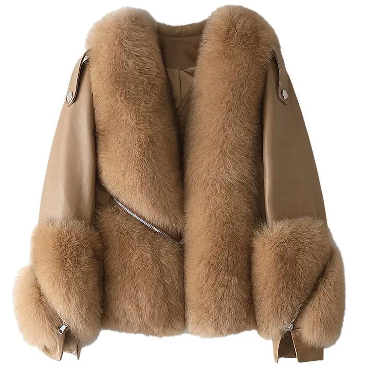 2022 new arrival winter sheep leather with fox fur coat fox fur coat women