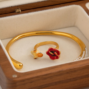 <span class=keywords><strong>Bague</strong></span> ouverte ajustable en laiton plaqué or 18 carats et rhodié, motif oiseau et fleur en émail, collection mode <span class=keywords><strong>2023</strong></span> - Product Image 3