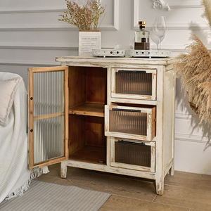 Aparador Multifuncional de Madera Maciza INNOVA, Duradero, Rústico, Blanco, con Cajones de Almacenamiento, Puerta de Vidrio, Mueble de Salón Estilo Granja - Product Image 5