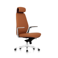 Chaise de bureau ergonomique au design breveté, cuir Napa, appui-tête réglable, base en aluminium, 3 couleurs