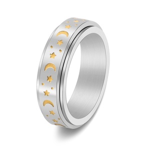 Anillo Giratorio de Acero Inoxidable con Diseño de Estrella y Luna, Luminoso en la Oscuridad, para Aliviar la Ansiedad, Ideal para Bodas - Product Image 1