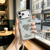Coque de téléphone de luxe scintillante avec perles en forme de nœud 3D et diamants pour iPhone 18 Pro Max 17 16 15 14 13 12, motif étoiles 3D, style amour, mignonne pour fille
