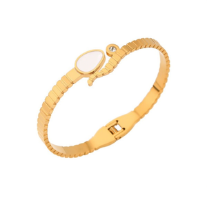 Bracelet manchette serpent rayé en acier inoxydable plaqué or, bijoux de mode pour femme - Product Image 2