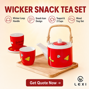 Service à thé en céramique jaune style campagne française, théière en osier avec 2 tasses, plateau en bois, porcelaine pour jardin et légumes, pour <span class=keywords><strong>la</strong></span> maison, <span class=keywords><strong>la</strong></span> cuisine, cadeau - Product Image 2