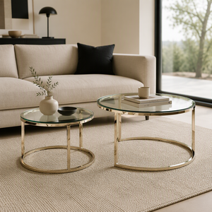Juego de Mesas Redondas Modernas de Lujo con Marco de Metal Chapado en Oro y Tapa de Vidrio Templado para Sala de Estar, Sofá, <span class=keywords><strong>Mesa</strong></span> de Centro - Product Image 2