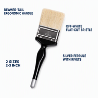 Brosse durable à manche ergonomique en plastique noir, 2 tailles (2-3 pouces), poils blanc cassé, virole argentée, rivetée, avec logo personnalisé