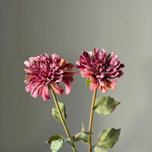 Fleur artificielle en soie Dahlia à 2 têtes, 60 cm, toucher réel, bords brûlés, pour décoration de mariage et de maison - Product Image 2