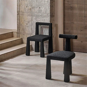 Silla de comedor tapizada en lana de cordero, respaldo en T negro, respaldo en H, diseño moderno minimalista para el interior del hogar - Product Image 1