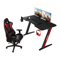 Bureau de jeu en métal extensible en forme de Z, 47 pouces, surface en fibre de carbone noire, avec LED, chargement sans fil et support pour casque – Vente en gros usine