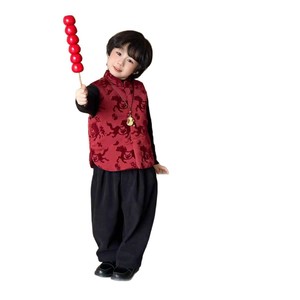 Child Star Circle Hanfu Boys Quilted Vest Red Thick Cotton Winter Outfit New Year Attire - Product Image 5