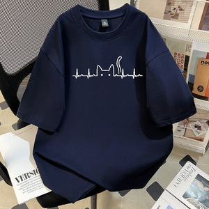 Nuova T-shirt da uomo in puro cotone pesante 260g, stile americano, bianca, a maniche corte, vestibilità ampia, casual, minimalista, con stampa cartoon. - Product Image 2