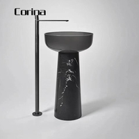 Lavabo sur pied circulaire en pierre artificielle, vasque autoportante en acrylique pour meuble de salle de bain