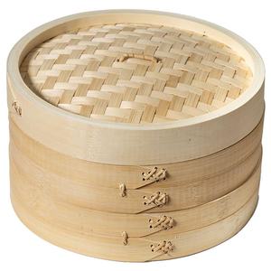 Cesto di cottura a vapore in bambù a 2 livelli con manico per cucinare verdure di riso per una sana cottura a vapore - Product Image 1