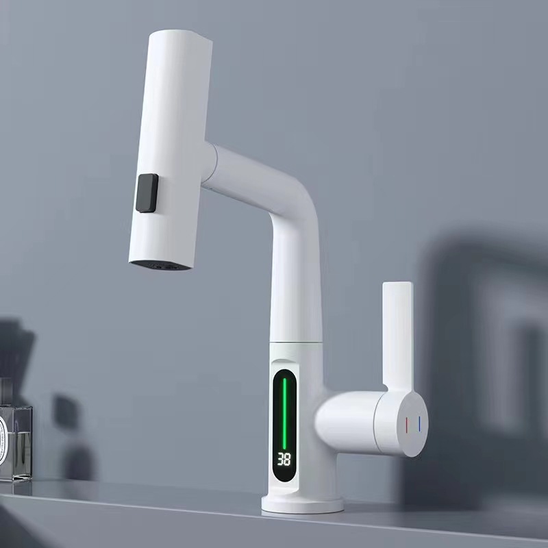 White pull tap with water inlet pipe