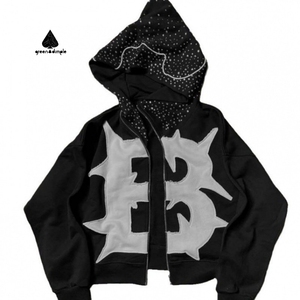 Green dimmple kustom kualitas tinggi 100% katun French Terry rhinone Y2k Zip up Hoodies produsen uniseks - Product Image 4