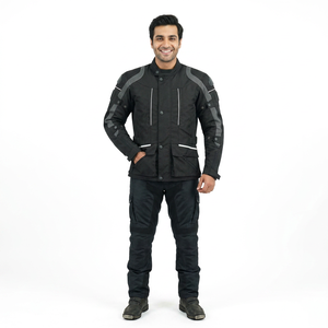 Men's 300D <b>Canvas</b> Windproof Hooded Motorbike Jacket with Stand Collar and Front Pockets 100% Cotton - Product Image 1