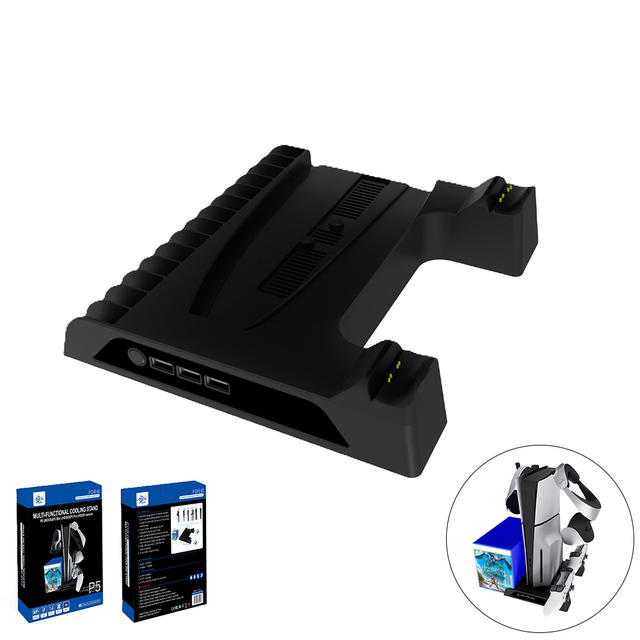 KJH Cooling Fan for PS5 Pro Game Console Stand for PS5 Controller Charging Storage for PSVR & Headphone & Game Disc USB HUB