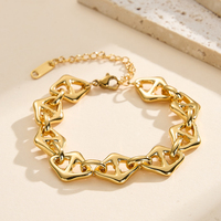 Pulsera de Cadena de Eslabones Grandes con Forma de Rombo Hueco para Mujer, Chapada en Oro, Acero Inoxidable 304, Joyería Hecha a Mano con Acabado Pulido Perfecto
