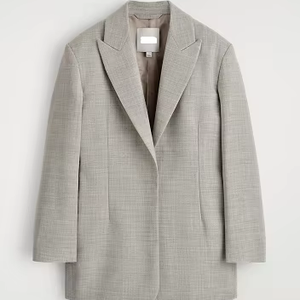 Women's Medium Size <b>Light</b> Grey Houndstooth Pattern Lapel Collar Open Front Casual Blazer Jacket - Product Image 1