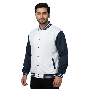 Custom Men's Varsity Jacket with <b>Wool</b> Body and Leather Sleeves Stand Collar High School Letterman Baseball Jacket New Design - Product Image 1