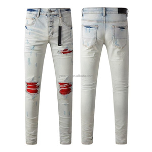 American retro hiphop <strong>jeans</strong> European and American street hole patch trend personality <strong>skinny</strong> slim <strong>drip</strong> pants - Product Image 3
