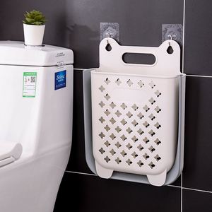 Venta al por mayor de plástico minimalista funcional de gran capacidad para ahorrar espacio montado en la <span class=keywords><strong>pared</strong></span> artículos diversos manija de gancho plegable cesta de ropa sucia - Product Image 4