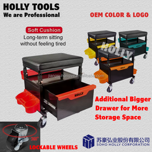 เก้าอี้รถเข็นกล่องเครื่องมือช่างแบบมีเบาะรองหน้าอกลิ้นชักกลิ้งได้ - Product Image 4